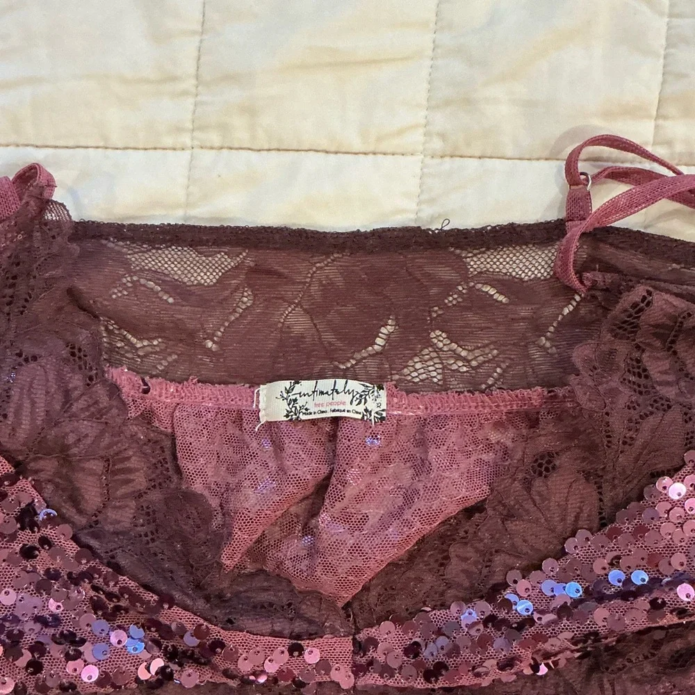 Free People Sequin Lace Trim Cami - Pink - Picture 4 of 4